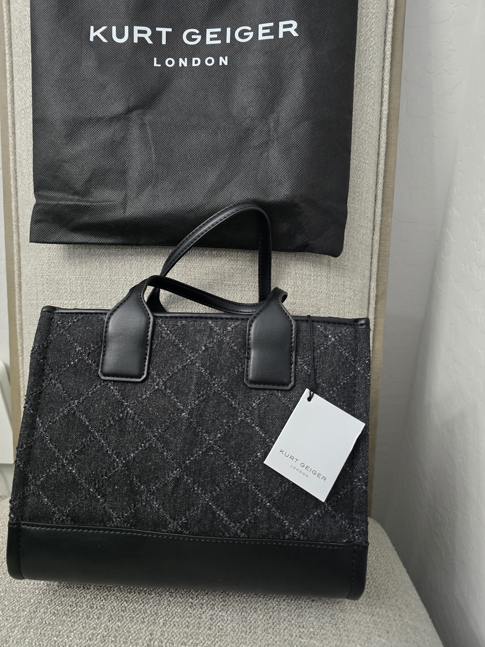 NWT Kurt Geiger London Small Surrey Quilted Denim Tweed Tote
